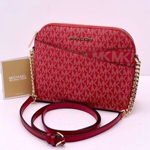 MICHAEL KORS Medium Logo Dome  Crossbody Bright Red Multi